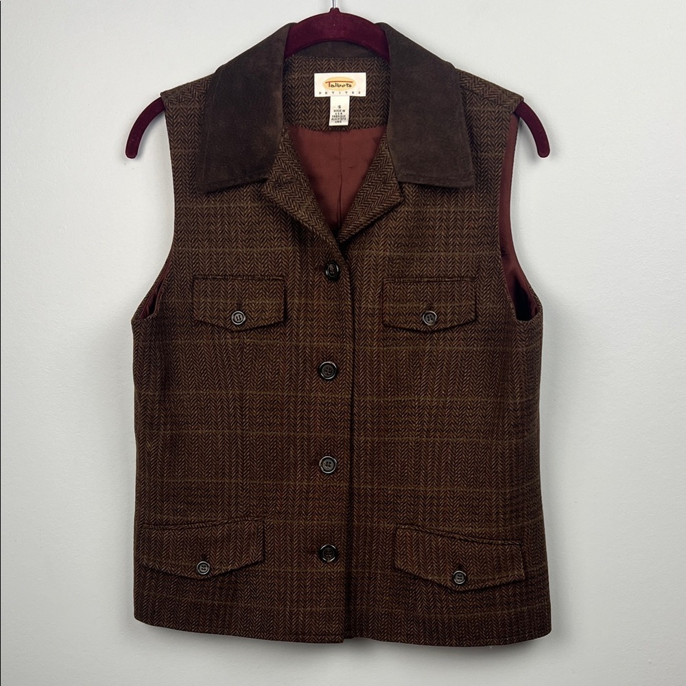 Talbots wool & suede size small women’s plaid vest